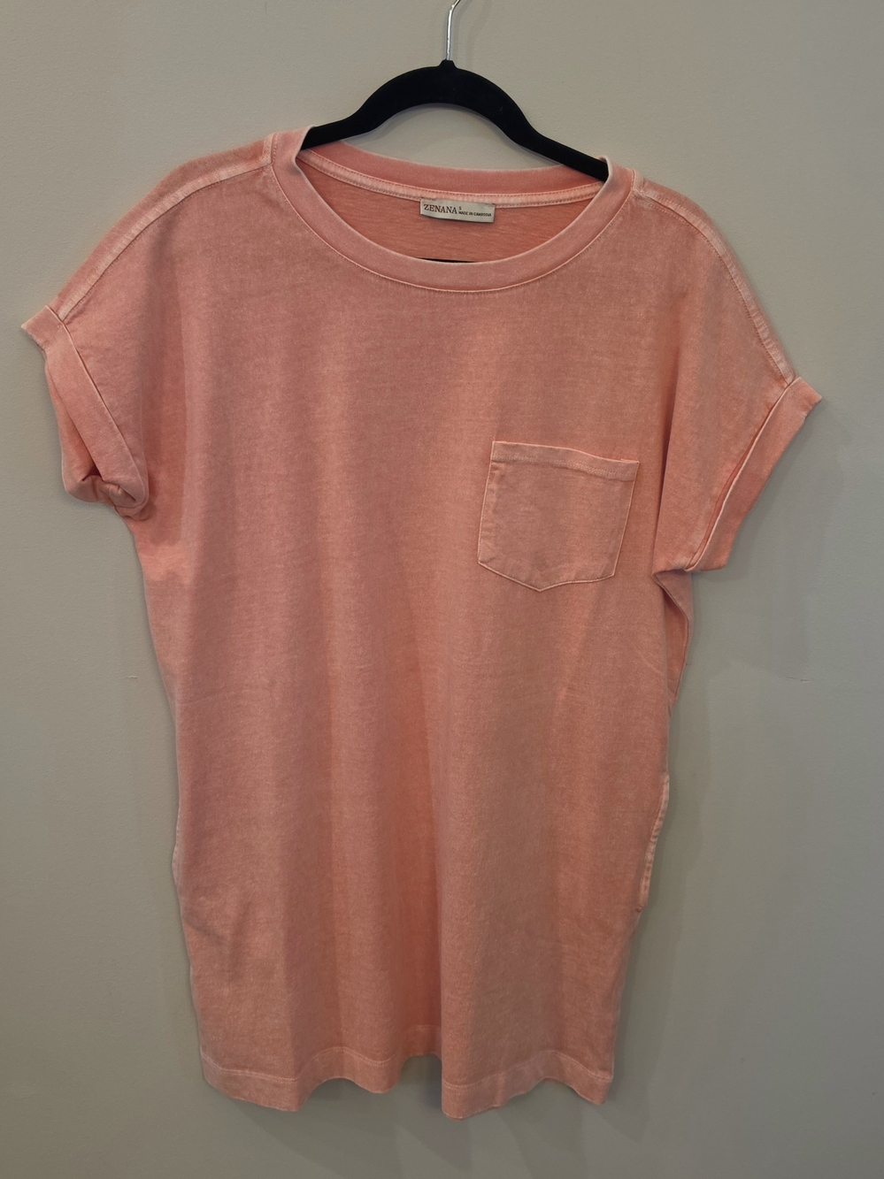 Zenana Outfitters Coral Pink Short Sleeve Pocket Tee